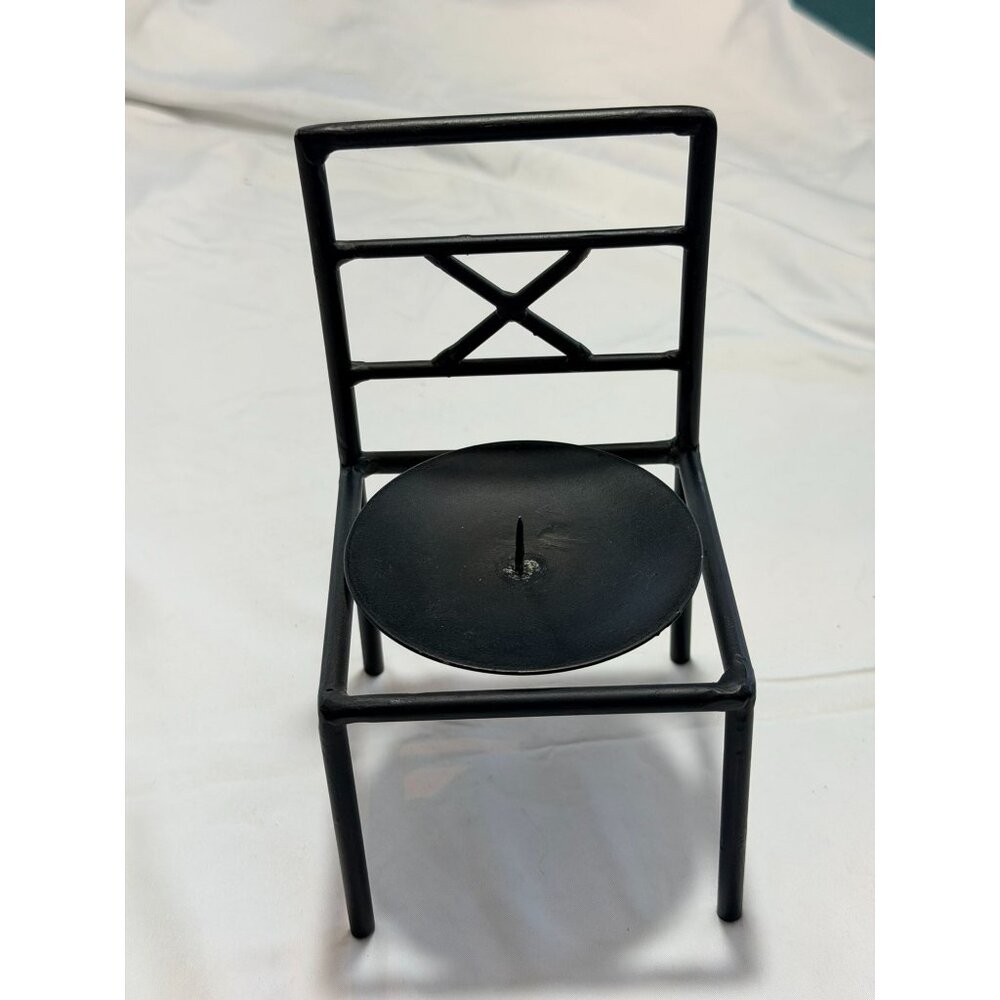Mini Metal Chair Candle Holder Black With X-Back Design 6" Tall